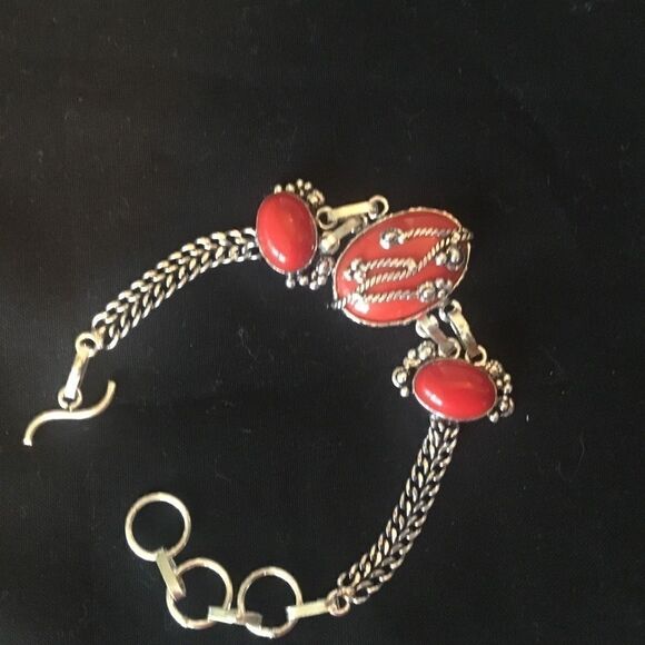 NWOT Sterling Silver Coral Adj Bracelet - Picture 1 of 12